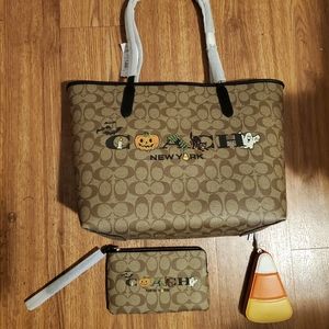 Coach Halloween City Tote, Wristlet, And Coun Purse Set